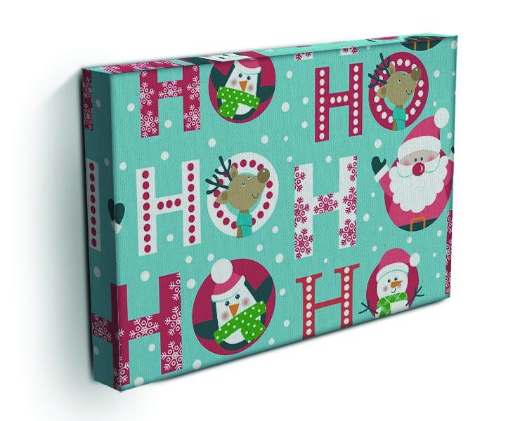 A vibrant Christmas Ho Ho Ho canvas print featuring festive colors and cheerful design, perfect for holiday decor.
