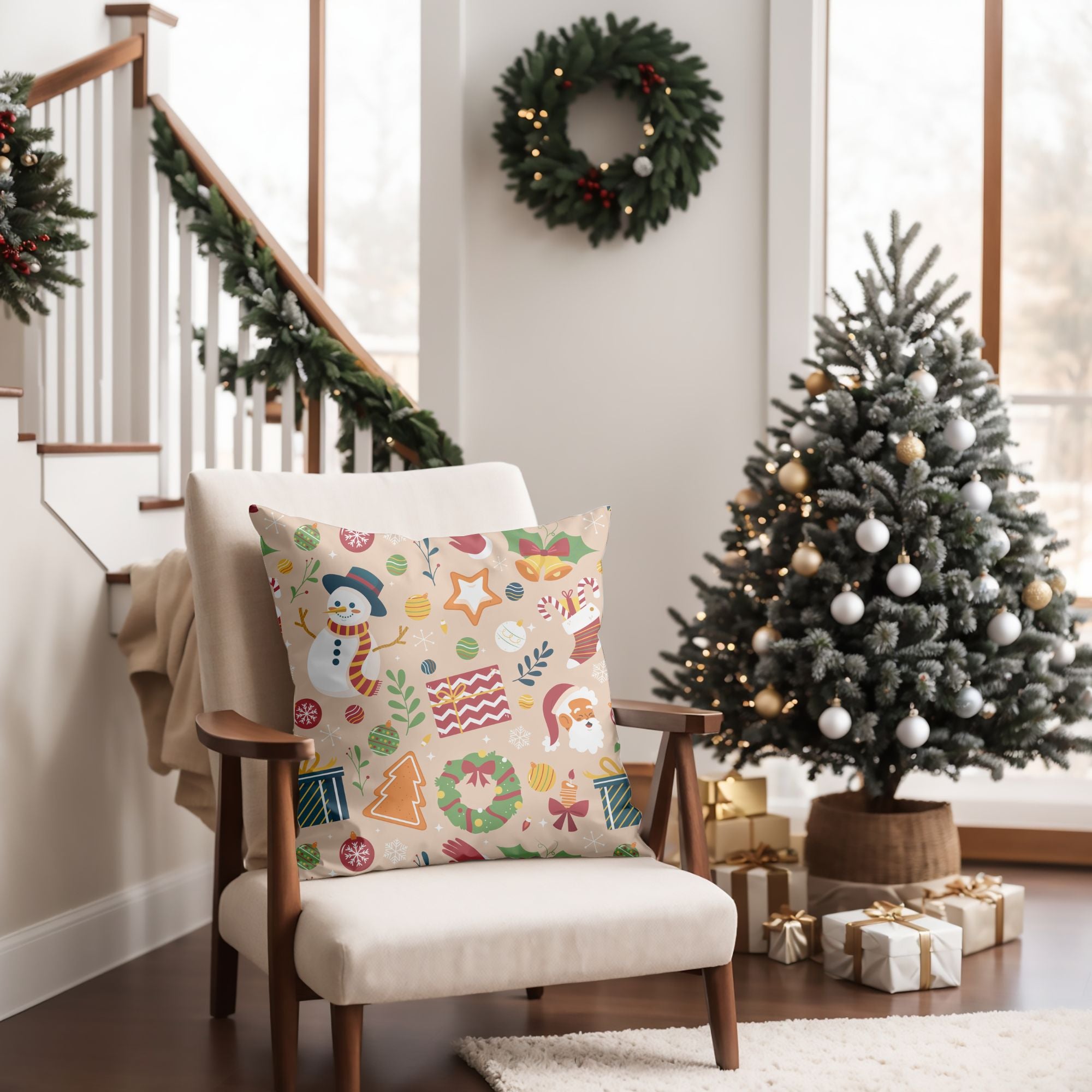 A cozy Christmas plaid throw pillow featuring vibrant colors and a festive design, perfect for holiday decor.
