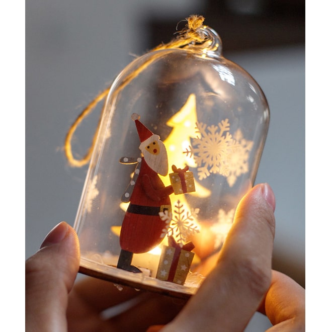 Set of 2 Christmas Tree Glass Ball Ornaments in festive colors with LED lighting, perfect for holiday decorations.