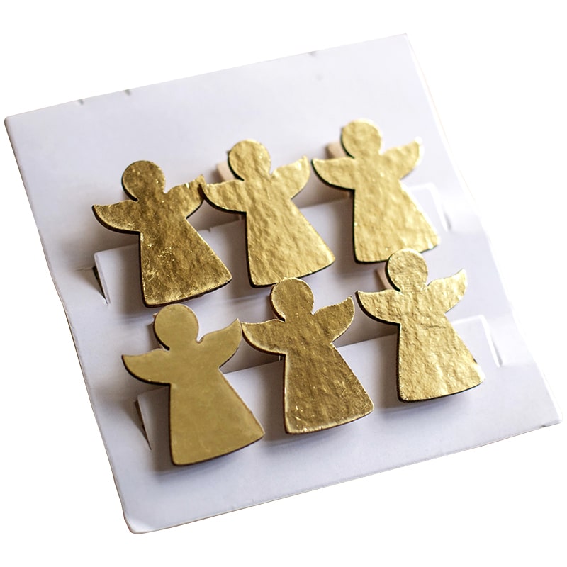 A set of 18 Christmas wood clips in various colors including gold and silver, perfect for holiday decorations and crafts.