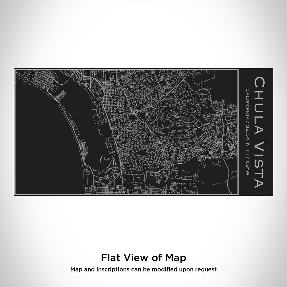 Matte black insulated bottle featuring a custom engraved map of Chula Vista, California with coordinates.