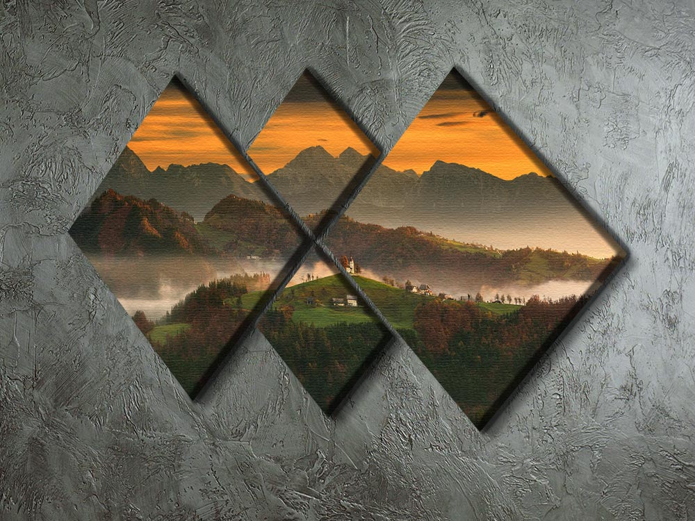 A beautiful Church 4 Square Multi Panel Canvas artwork featuring four equal square sections, creating a harmonious and striking visual effect.