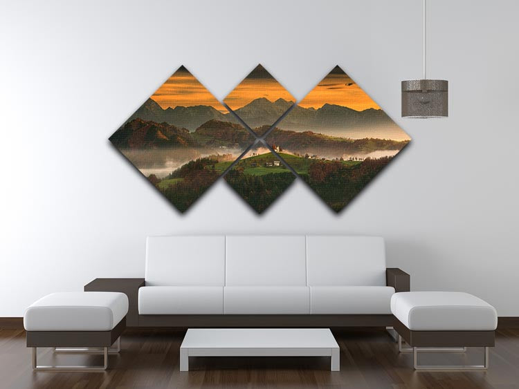 A beautiful Church 4 Square Multi Panel Canvas artwork featuring four equal square sections, creating a harmonious and striking visual effect.