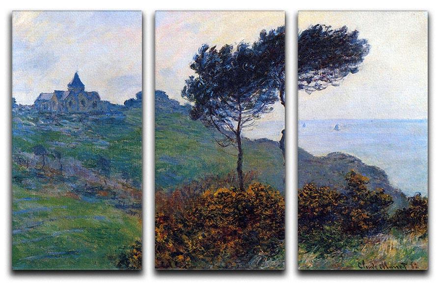 Three-panel canvas print of Church at Varengeville by Monet, showcasing vibrant colors and impressionistic style.