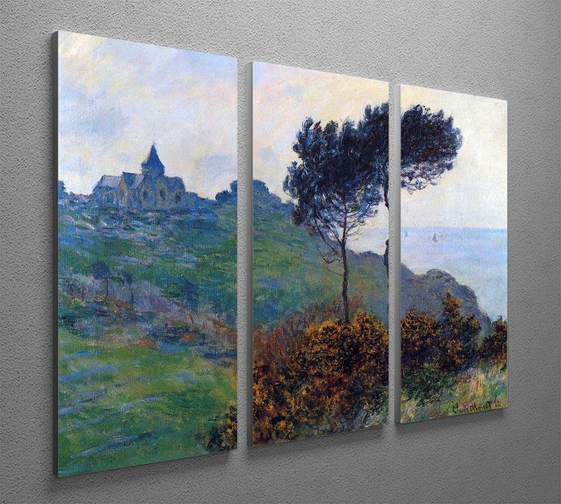 Three-panel canvas print of Church at Varengeville by Monet, showcasing vibrant colors and impressionistic style.