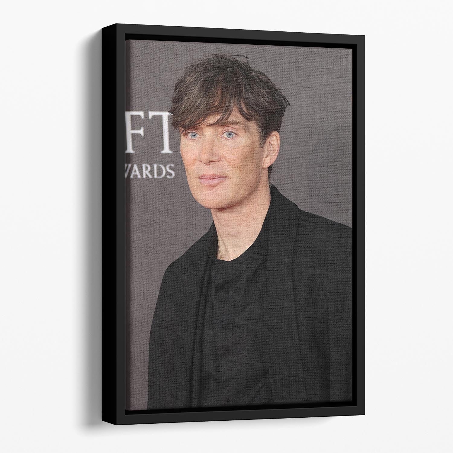 Cillian Murphy at the Baftas Floating Framed Canvas featuring vibrant abstract design in an elegant wooden frame.