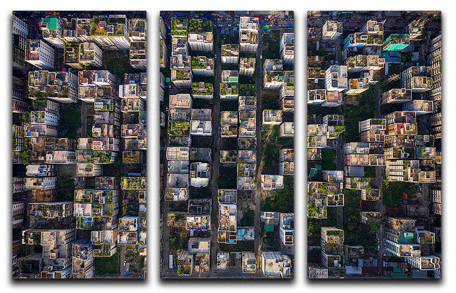City Rooftops 3 Split Panel Canvas Print showcasing urban landscape art in three panels.