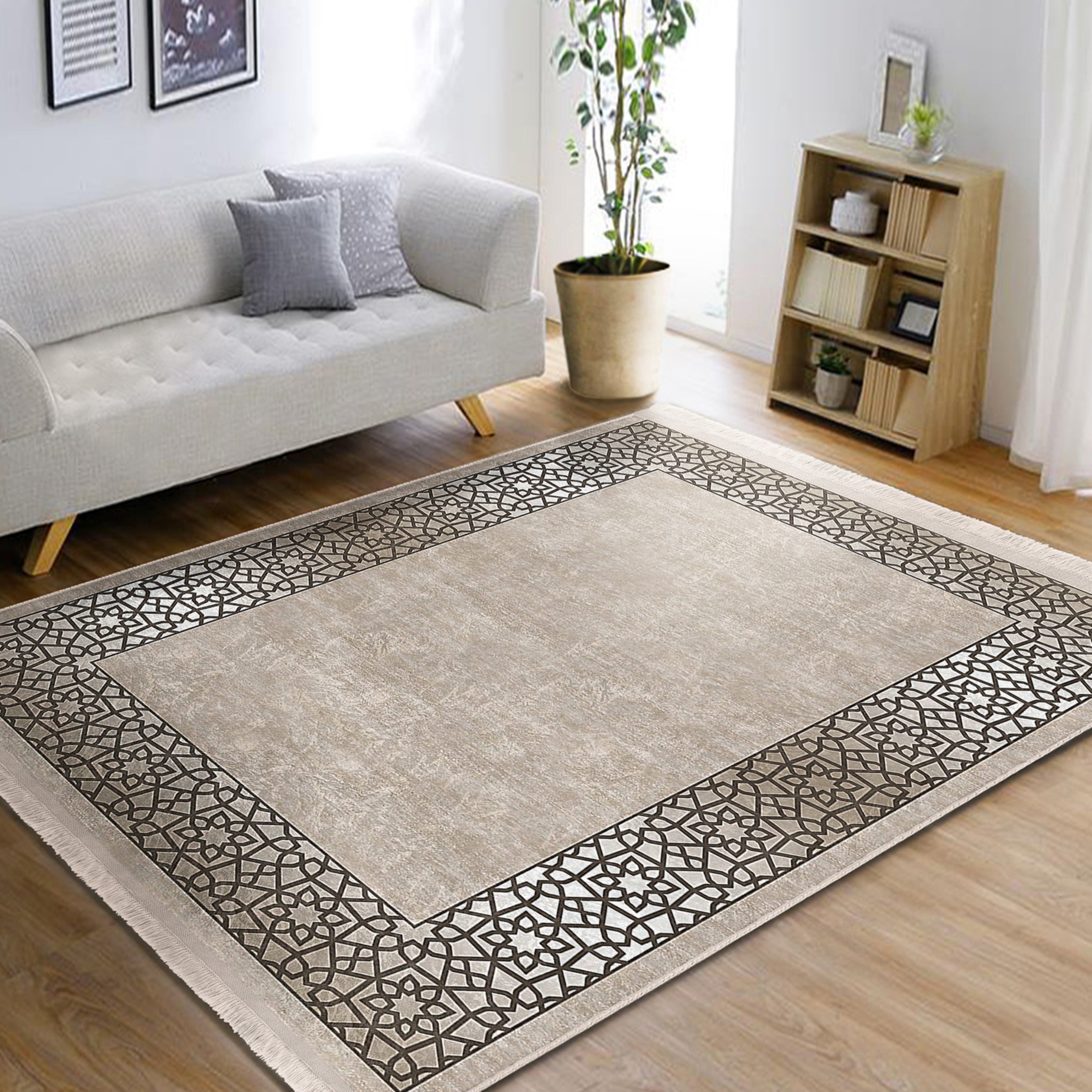 Classic Motifs Washable Area Rug featuring intricate design and fringes, perfect for enhancing home decor.