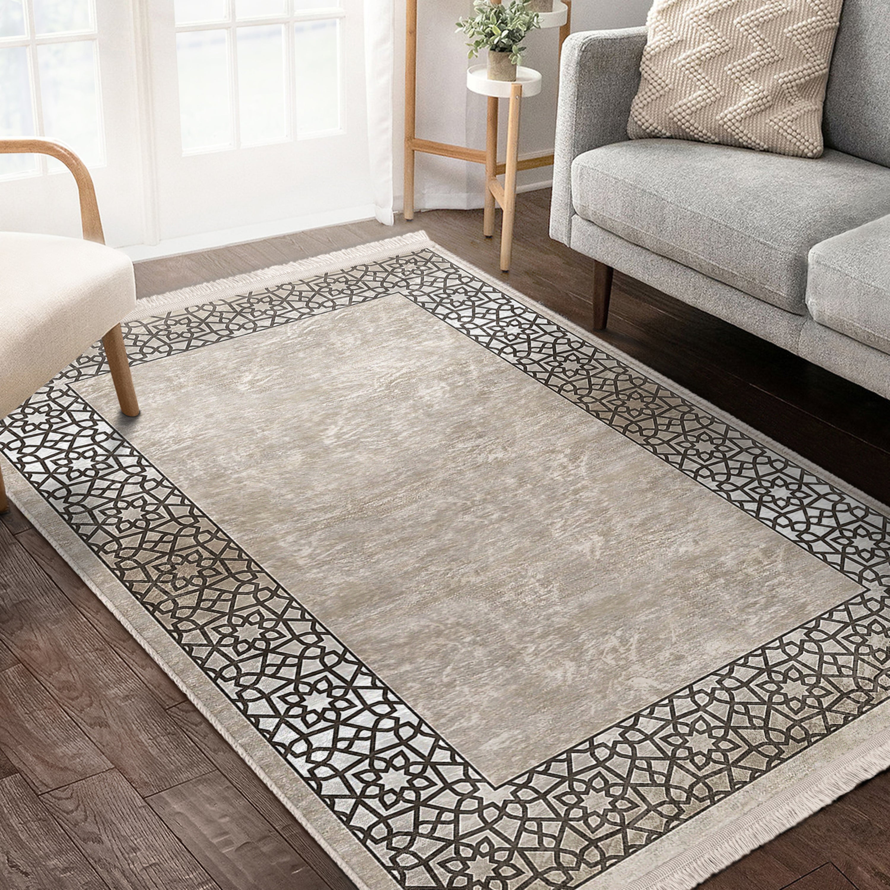Classic Motifs Washable Area Rug featuring intricate design and fringes, perfect for enhancing home decor.