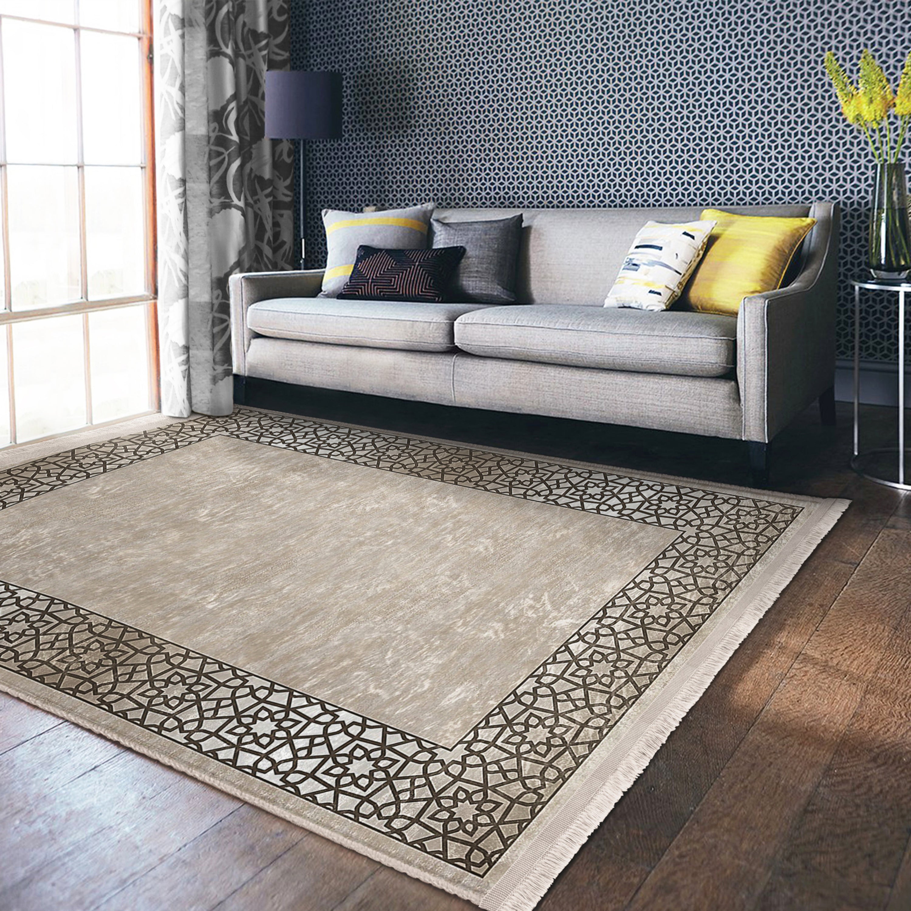 Classic Motifs Washable Area Rug featuring intricate design and fringes, perfect for enhancing home decor.