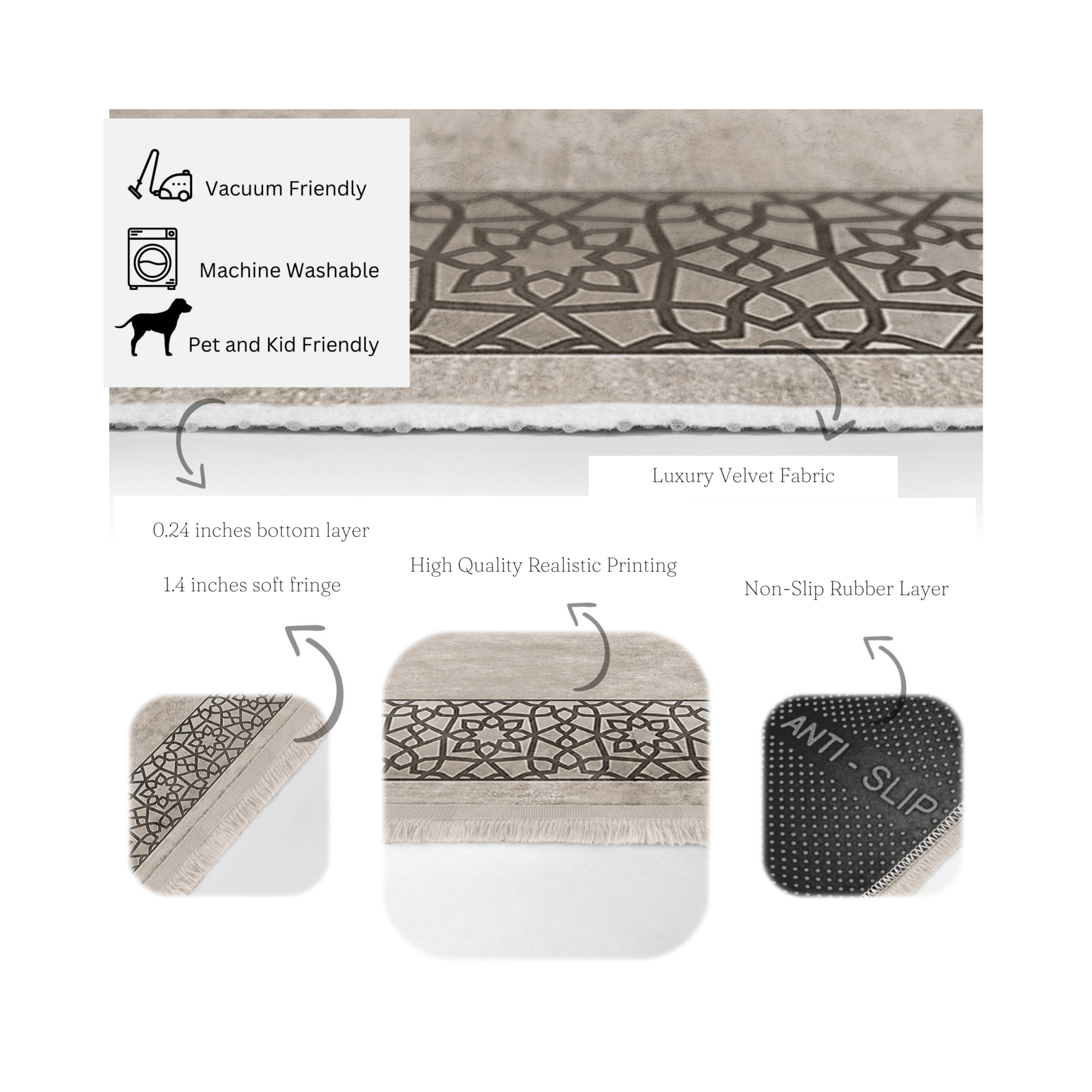 Classic Motifs Washable Area Rug featuring intricate design and fringes, perfect for enhancing home decor.