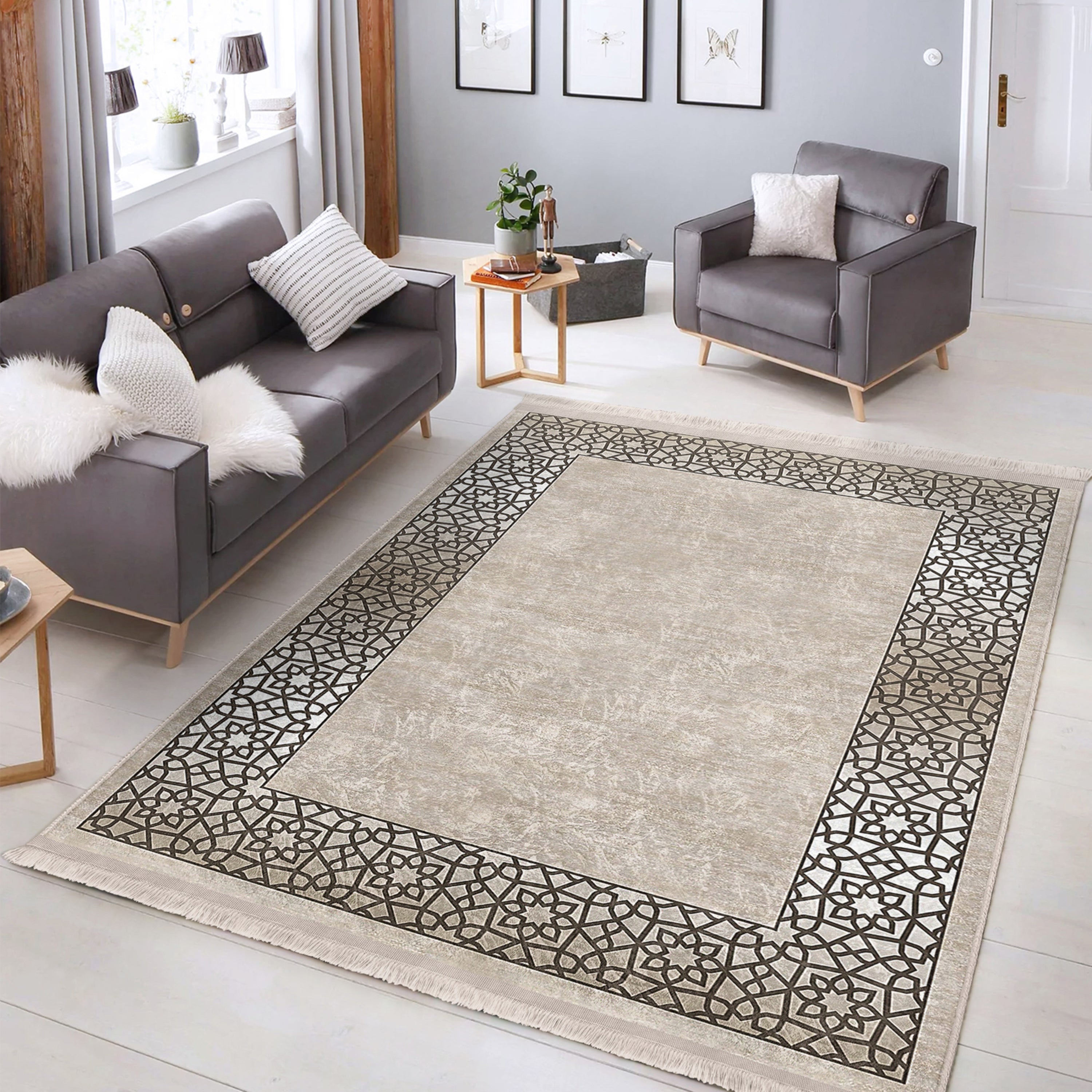 Classic Motifs Washable Area Rug featuring intricate design and fringes, perfect for enhancing home decor.