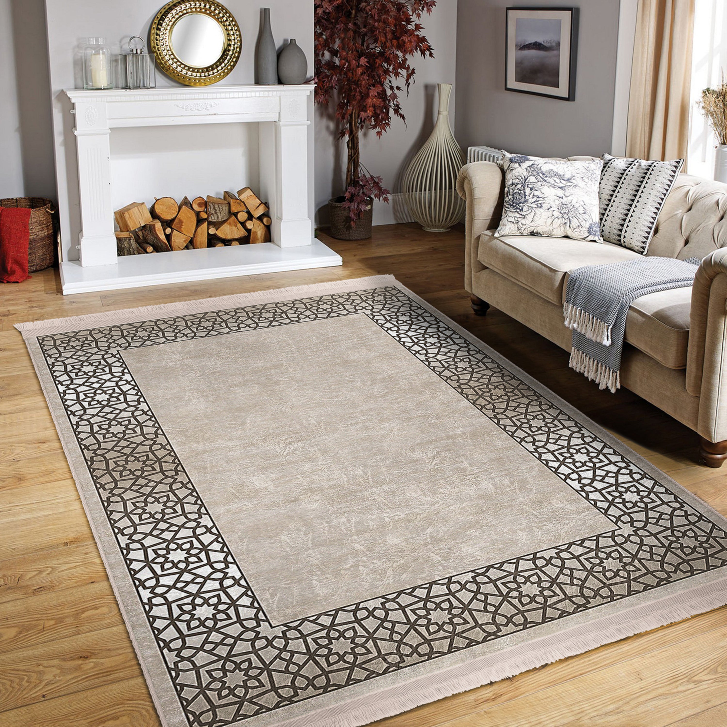 Classic Motifs Washable Area Rug featuring intricate design and fringes, perfect for enhancing home decor.