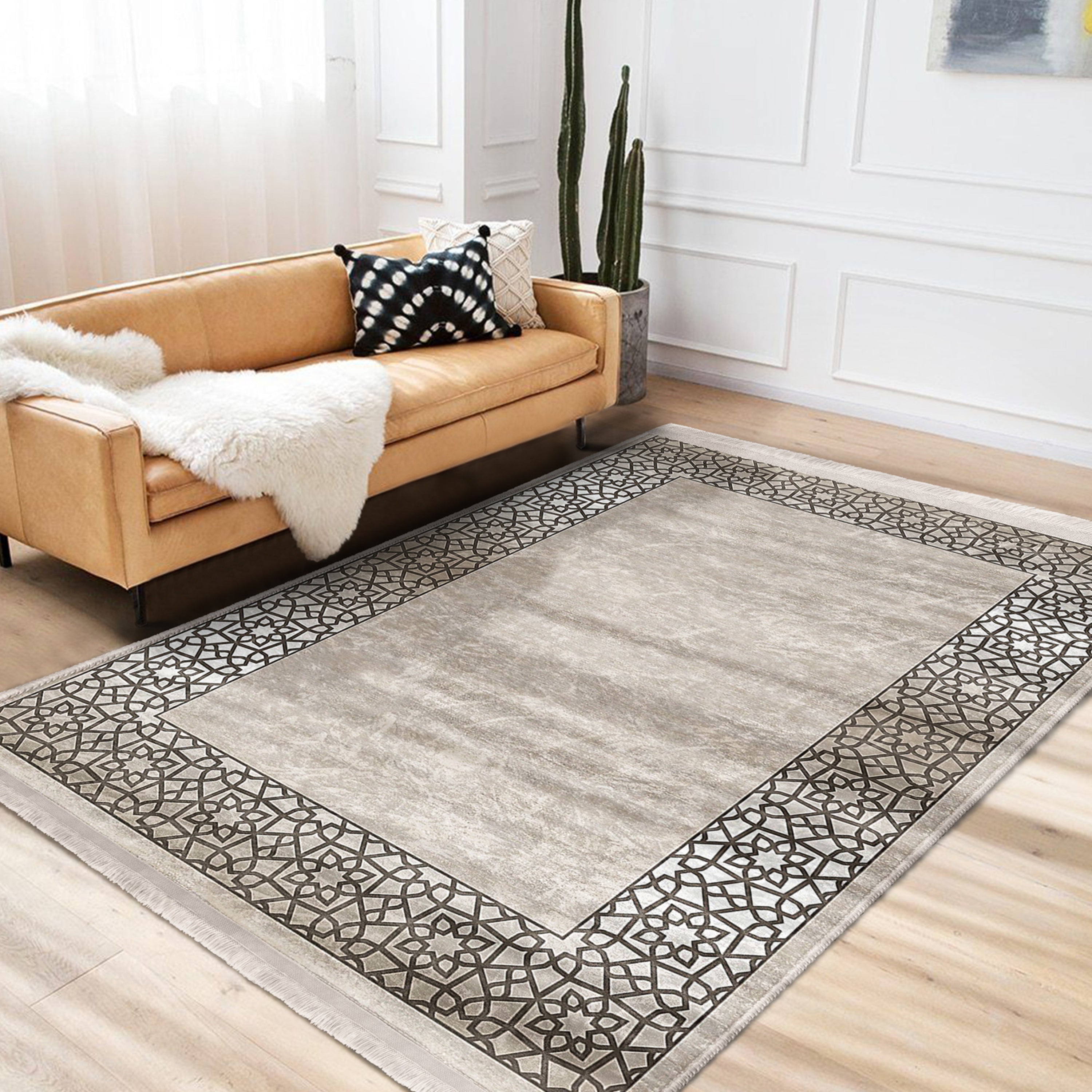 Classic Motifs Washable Area Rug featuring intricate design and fringes, perfect for enhancing home decor.