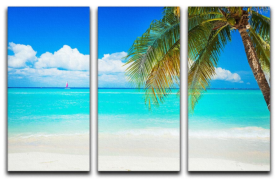 A beautiful 3-panel canvas print depicting a serene clear blue sea beach, perfect for home decor.