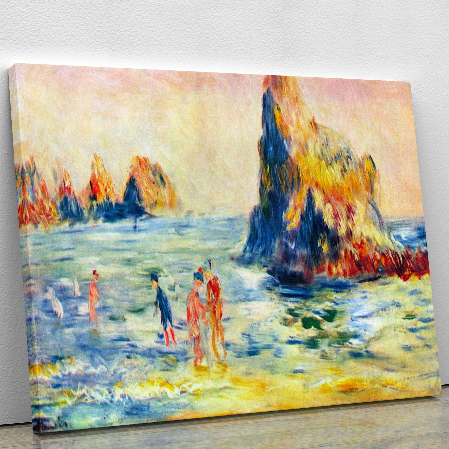 Cliffs at Guernsey by Renoir canvas print showcasing vibrant colors and serene cliffs, perfect for home decor.