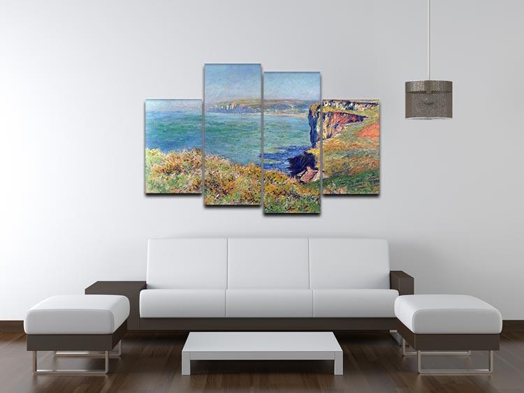 A beautiful 4-split canvas artwork depicting Cliffs at Varengeville by Monet, showcasing vibrant colors and intricate details across four panels.