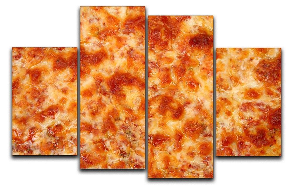 A close-up view of a delicious cheese bread pizza displayed on a 4-split canvas artwork, showcasing vibrant colors and intricate details.