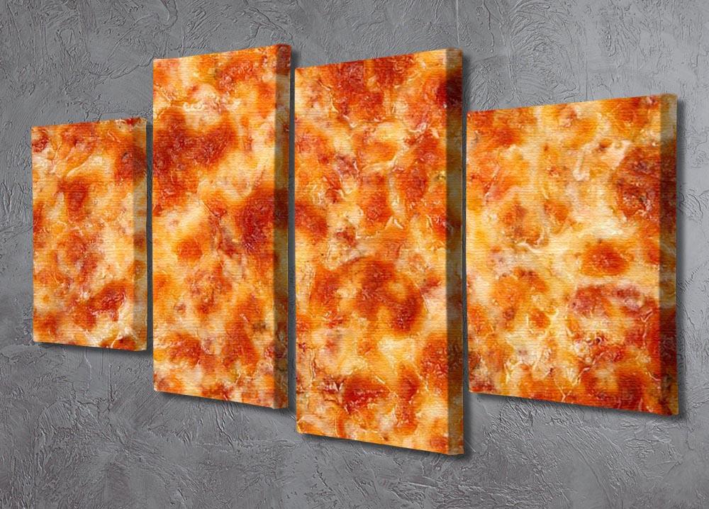 A close-up view of a delicious cheese bread pizza displayed on a 4-split canvas artwork, showcasing vibrant colors and intricate details.