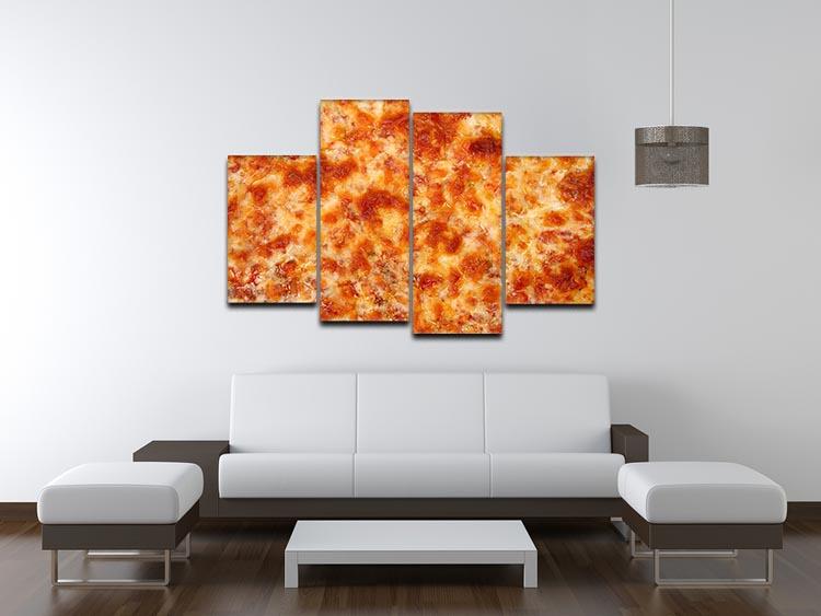 A close-up view of a delicious cheese bread pizza displayed on a 4-split canvas artwork, showcasing vibrant colors and intricate details.