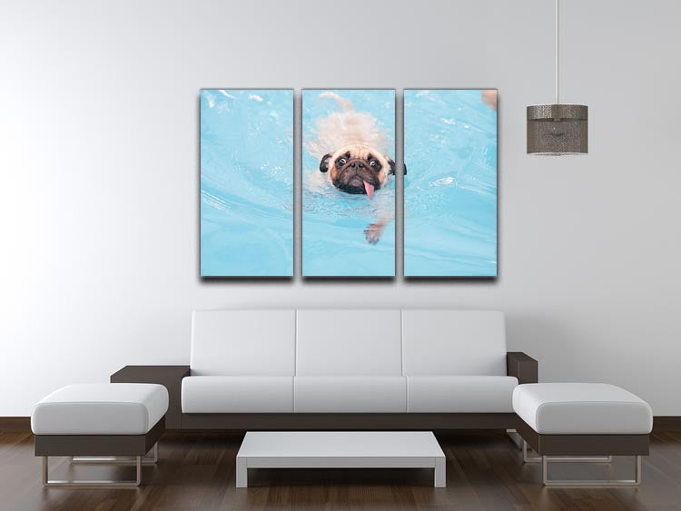 A charming close-up of a cute pug puppy on a 3-panel canvas print, showcasing its adorable features and vibrant colors.