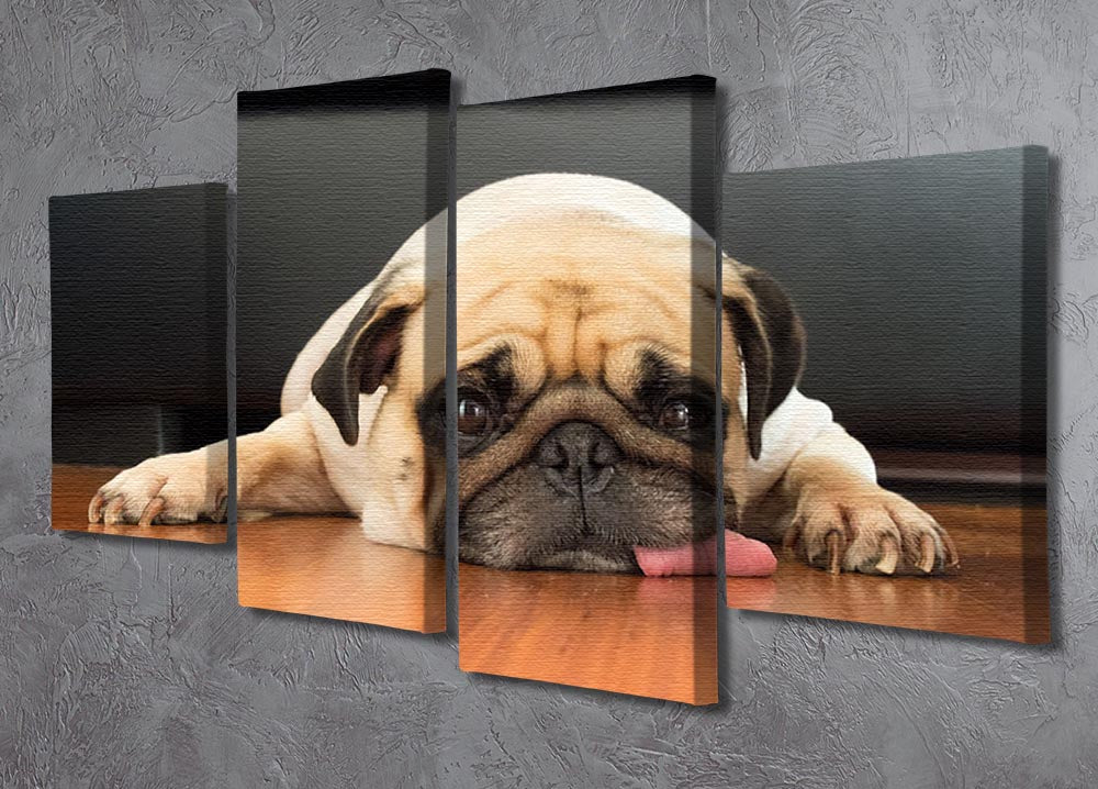 A charming close-up of a cute pug face displayed on a 4 split panel canvas, showcasing vibrant colors and detailed features.