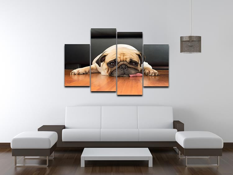 A charming close-up of a cute pug face displayed on a 4 split panel canvas, showcasing vibrant colors and detailed features.