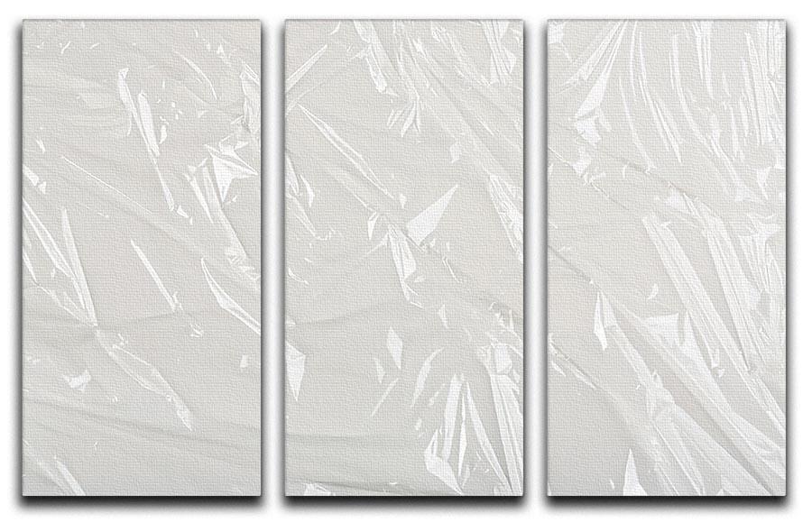 Closeup of a wrinkled plastic design on a 3-panel canvas print, showcasing modern art aesthetics.
