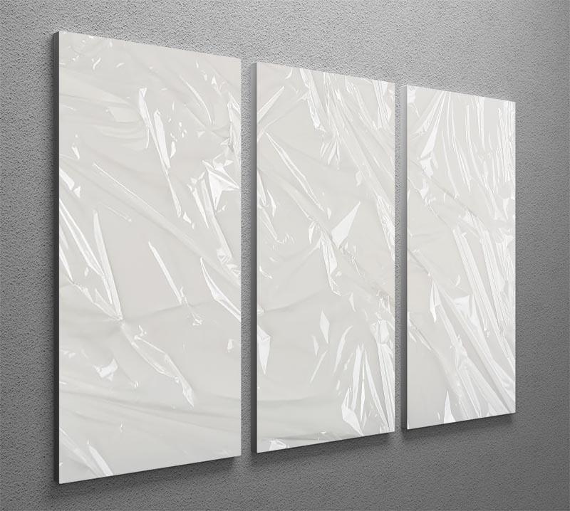 Closeup of a wrinkled plastic design on a 3-panel canvas print, showcasing modern art aesthetics.