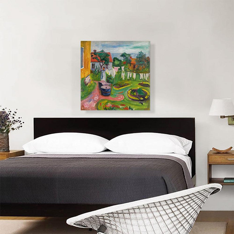 Canvas print of 'Clothes on a Line in Asgardstrand 1902', showcasing vibrant colors and intricate details of clothes hanging on a line.