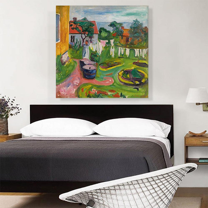 Canvas print of 'Clothes on a Line in Asgardstrand 1902', showcasing vibrant colors and intricate details of clothes hanging on a line.