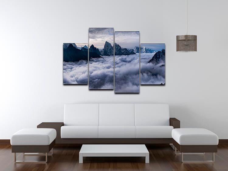 Cloud River 4 Split Panel Canvas artwork featuring serene river scenes divided into four panels, creating a cohesive and dynamic display.