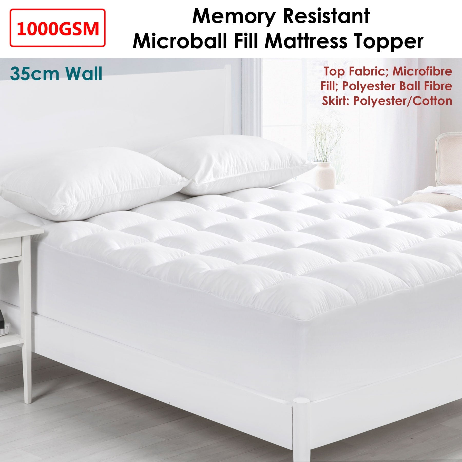 Cloudland 1000GSM Memory Resistant Microball Fill Mattress Topper King, featuring a plush quilted design and deep stretch walls for ultimate comfort.