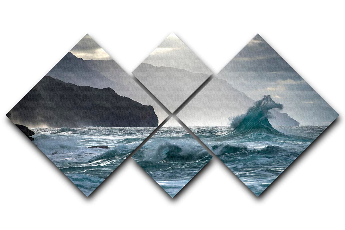 Coastal Waves 4 Square Multi Panel Canvas artwork featuring serene ocean waves in four equal sections.