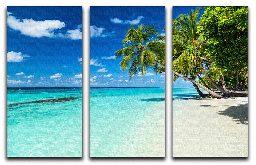 Coco Palms on Paradise Beach 3-panel canvas print showcasing vibrant tropical scenery.