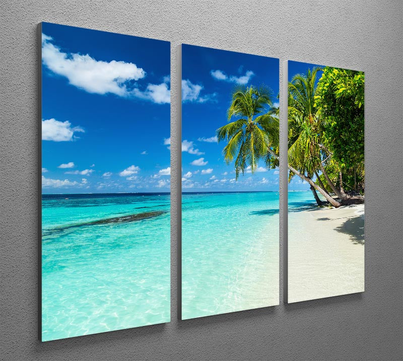 Coco Palms on Paradise Beach 3-panel canvas print showcasing vibrant tropical scenery.