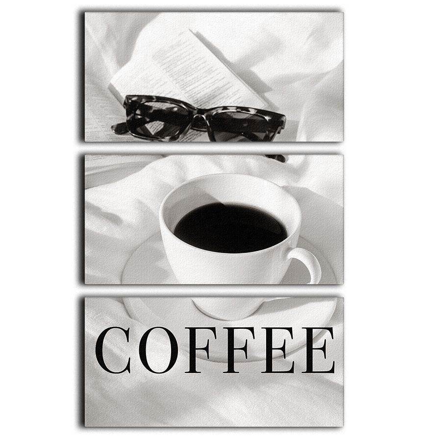 Coffee in Bed 3 Split Panel Canvas Print featuring three panels with a cozy coffee theme, perfect for home decor.