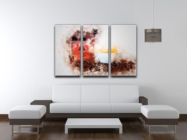 A beautiful 3-panel canvas print featuring a coffee painting, showcasing rich colors and intricate details, perfect for home or office decor.