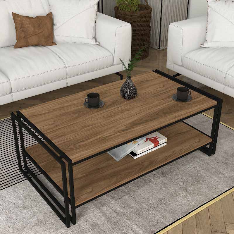 ANDRA Coffee Table in walnut finish, measuring 110x60x40cm, showcasing its elegant design and durable melamine surface.