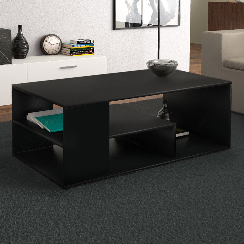 Stylish ANGELA Black Coffee Table measuring 110x60x42cm, made of durable melamine.