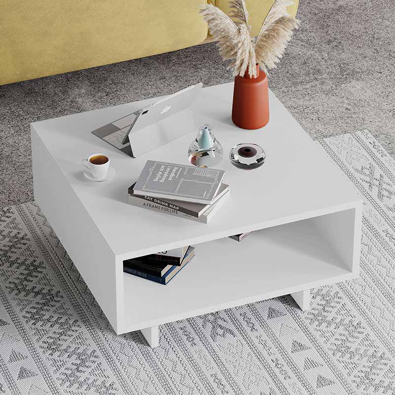 CARRA MIA Coffee Table in white melamine, featuring a sleek design and storage shelf, measuring 60x60x32 cm.