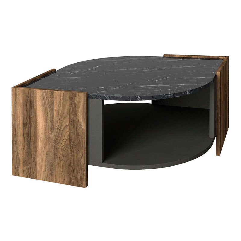 Coffee Table COVER in walnut color with black marble effect, dimensions 75x75x40cm, showcasing its elegant design and durable melamine surface.