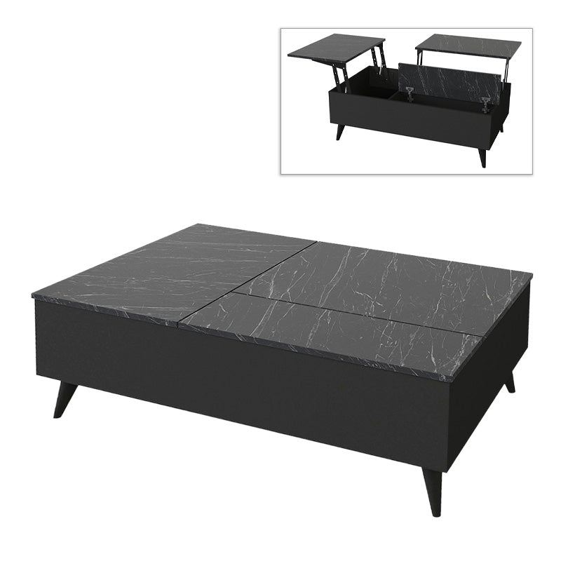HIDE Black Coffee Table with marble effect, showcasing its elegant design and lifting mechanism.