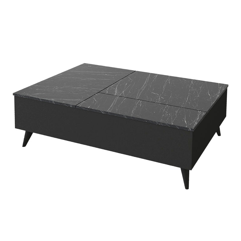 HIDE Black Coffee Table with marble effect, showcasing its elegant design and lifting mechanism.