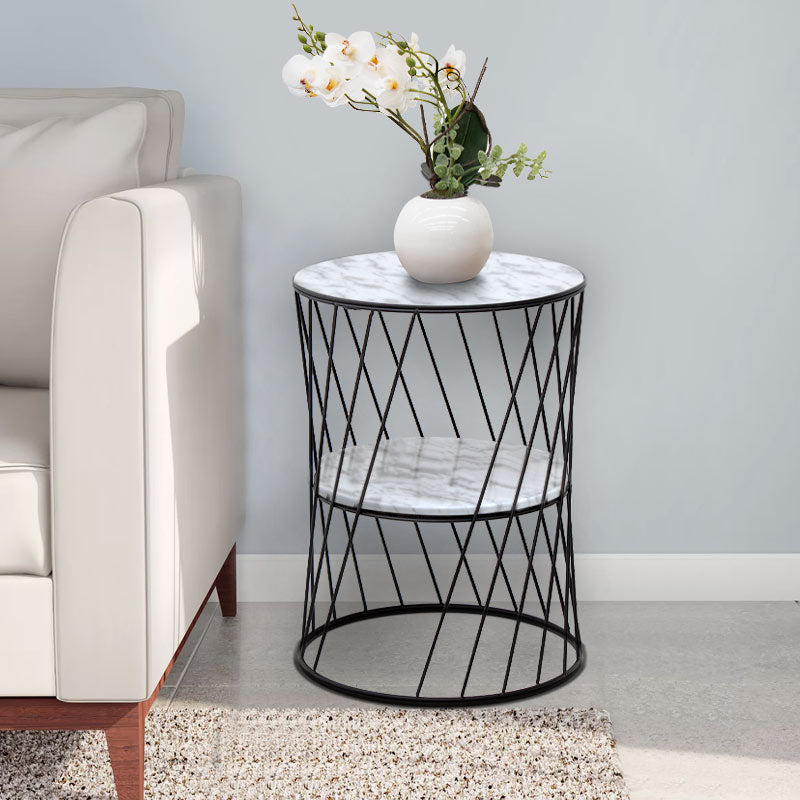 MELISSA Coffee Table featuring a black and white marble effect, with a sleek design and a shelf underneath, perfect for modern interiors.