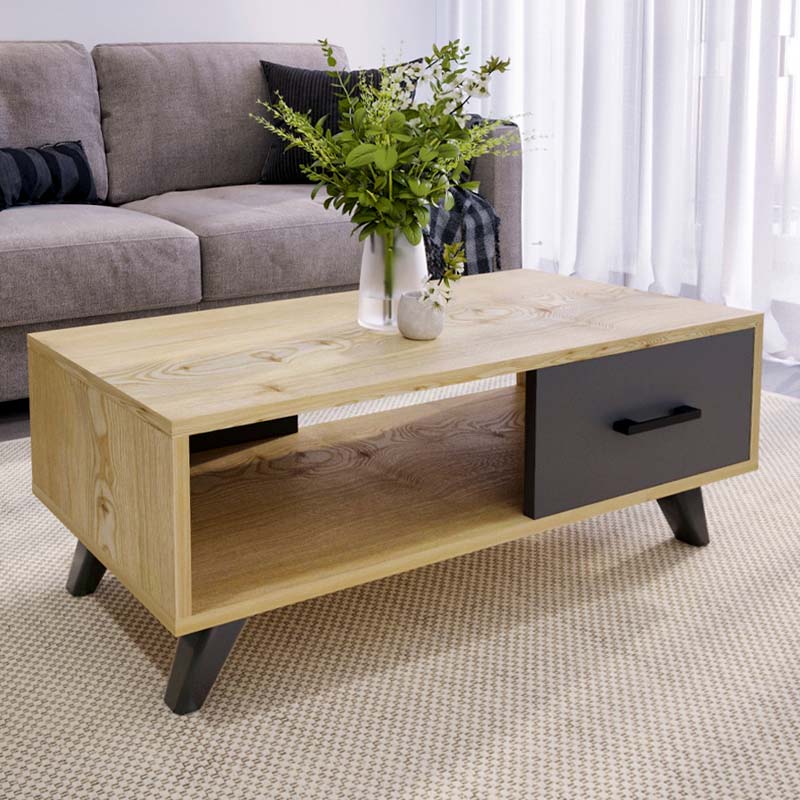 Coffee Table SERA in sapphire oak - anthracite, featuring a sleek design with one shelf and two cupboard doors.