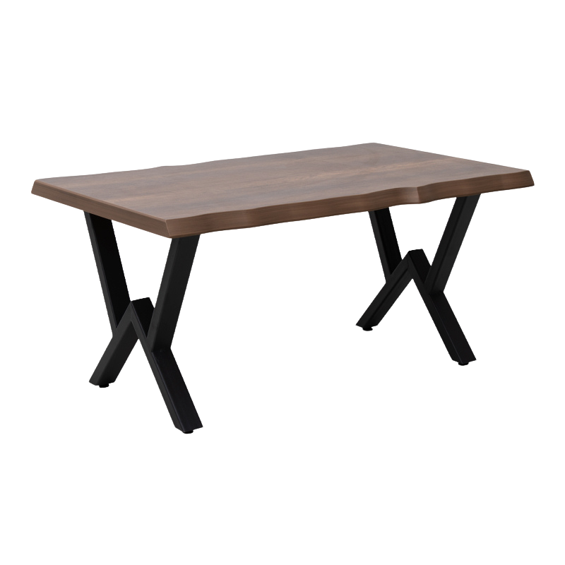 Coffee Table SIMINA in walnut finish with a sturdy black metal base, dimensions 100x60x45 cm, showcasing its elegant design.