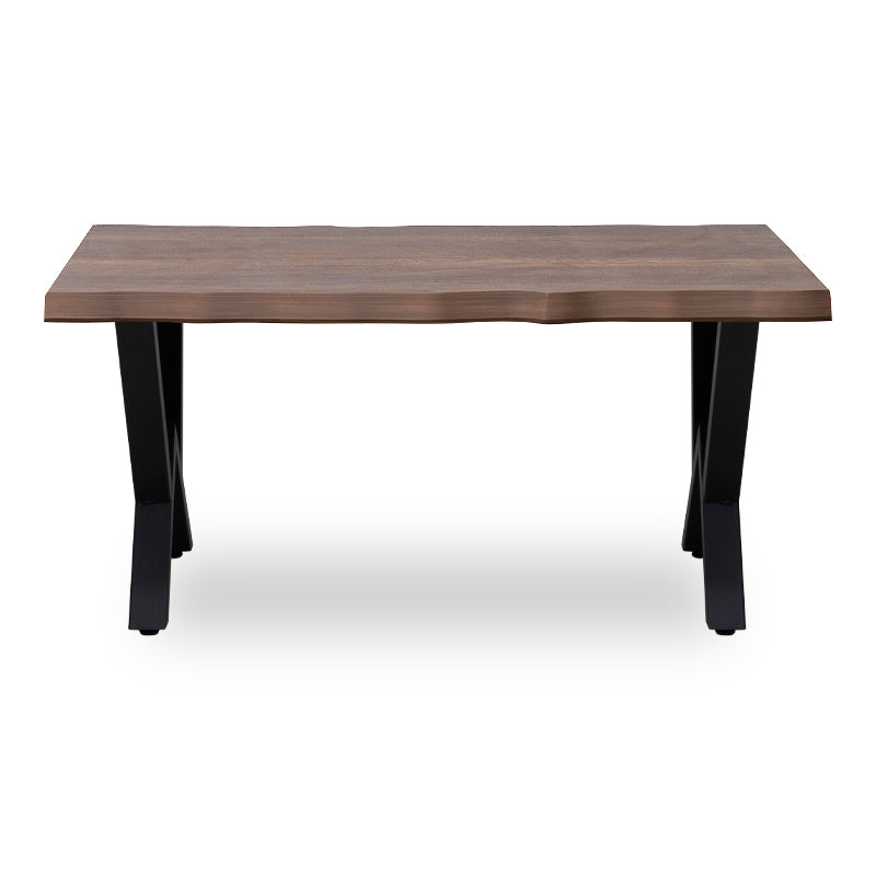 Coffee Table SIMINA in walnut finish with a sturdy black metal base, dimensions 100x60x45 cm, showcasing its elegant design.