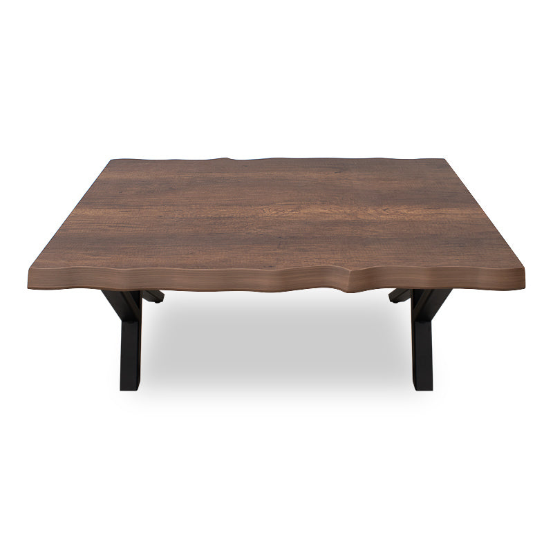 Coffee Table SIMINA in walnut finish with a sturdy black metal base, dimensions 100x60x45 cm, showcasing its elegant design.