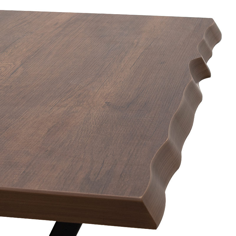 Coffee Table SIMINA in walnut finish with a sturdy black metal base, dimensions 100x60x45 cm, showcasing its elegant design.